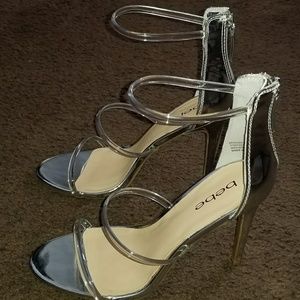 Silver heels with transparent straps